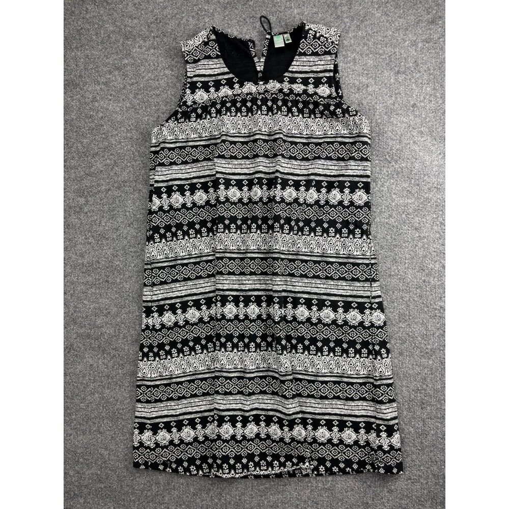 Aventura Dress Womens Medium Black White Stripe Sleeveless V Neck Organic Cotton